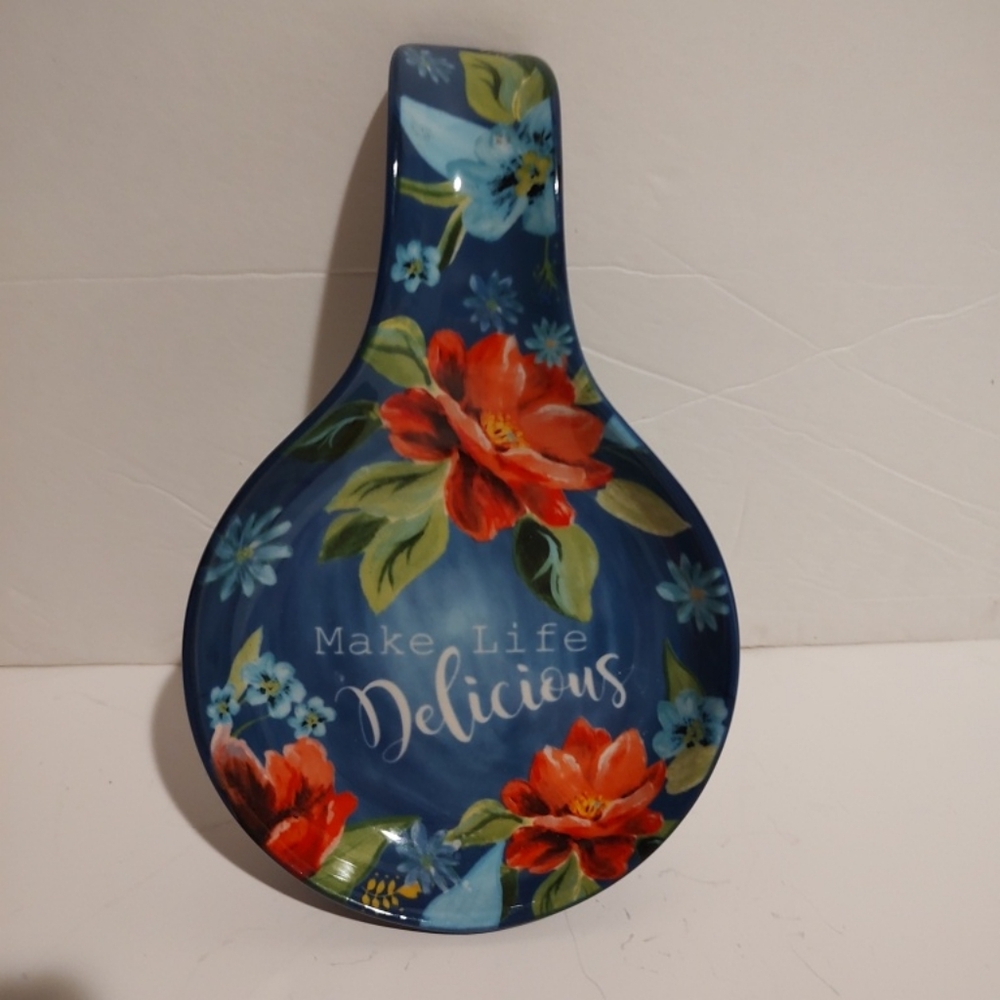 Pioneer Woman Spring Bouquet  "Make Life Delicious" Ceramic Spoon Rest Hand Wash